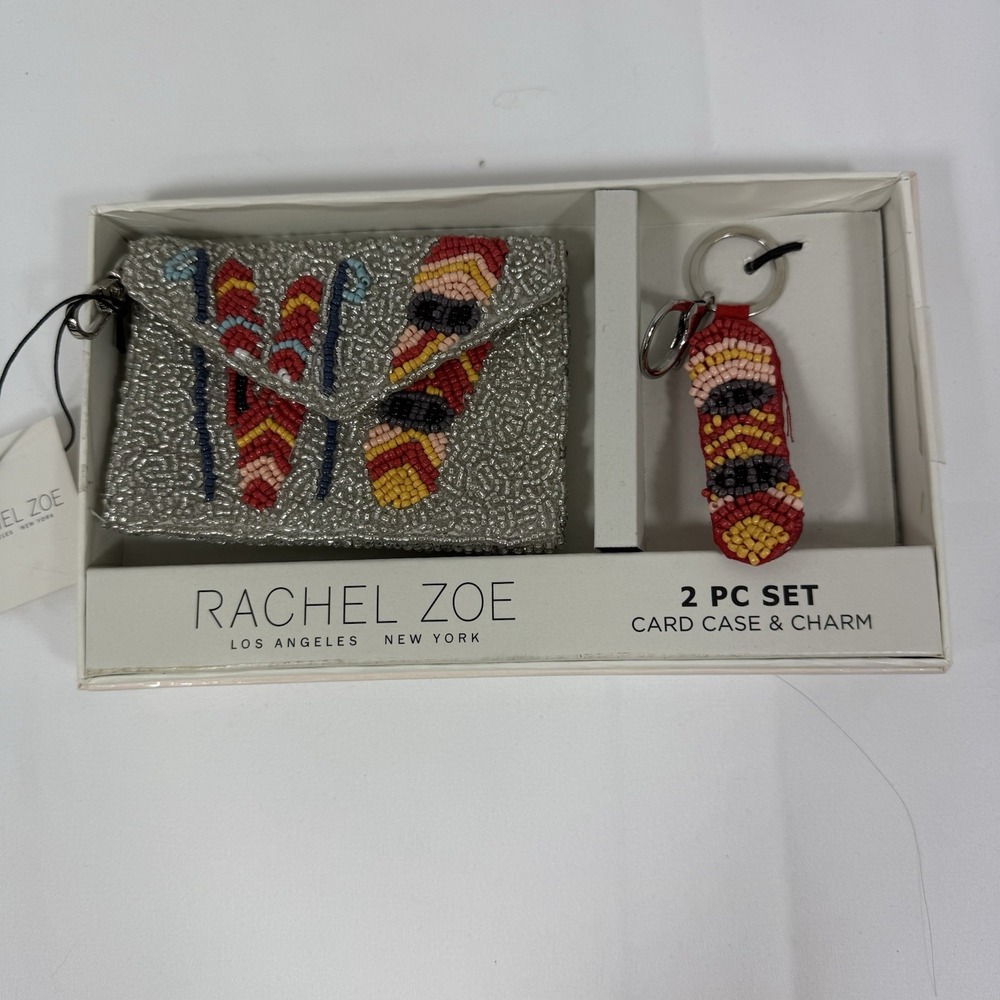 Beaded Ski Snowboard Card Case & Charm Rachel Zoe 2 Pc Set Boho Festival Vibrant